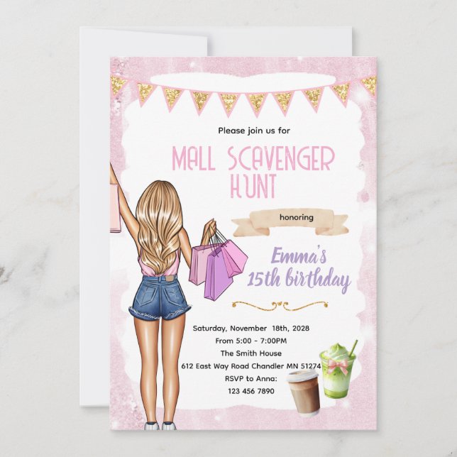 Convites Sip Shop mall scavenger hunt Invitation (Frente)