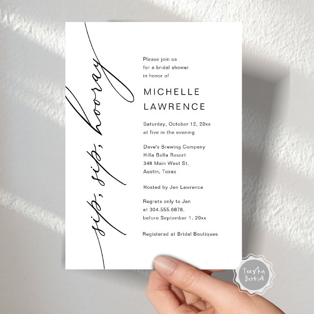 Convites Sip, Sip, Hooray, Celebração de Chá de panela (Sip, Sip, Hooray, Bridal Shower Party Celebration Invitation card, Digital template file.)