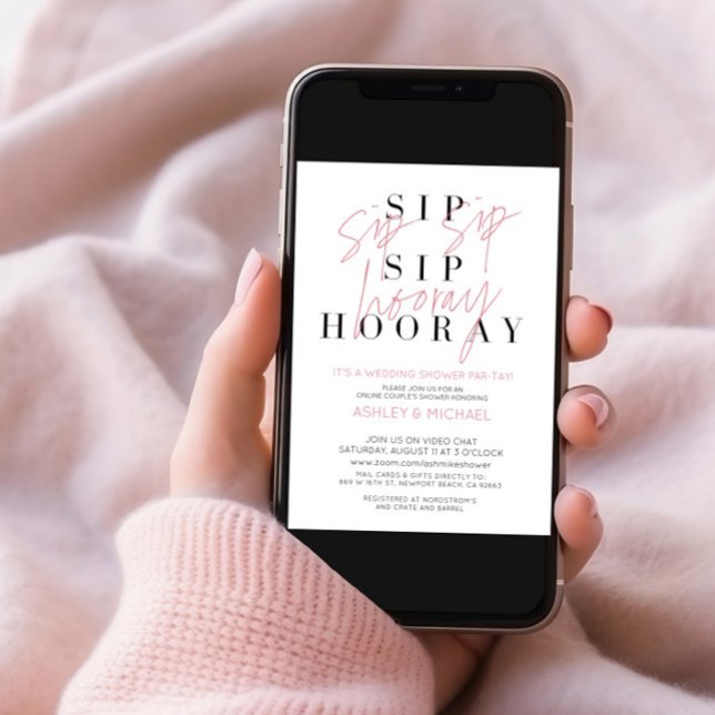 Convites Sip Sip Hooray Chá de casamento Virtual de Fotogra (Criador carregado)