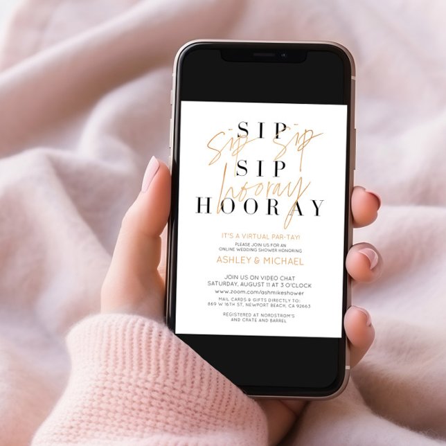 Convites Sip Sip Hooray Simples Black Dourado Chá Virtual (Criador carregado)