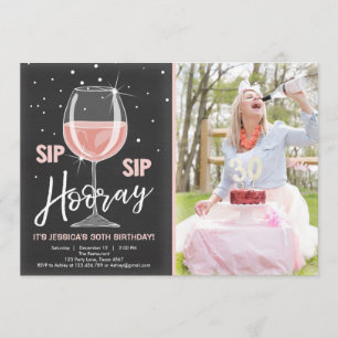 Convites Sip Sip Hooray Vinho De Chalkboard Aniversário