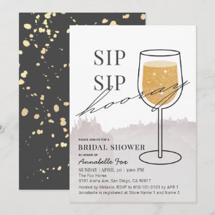Convites Sip Sip Hooray Vinho Dourado Chá de panela De Vidr