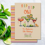 Convites Sip Sip Margarita Colorful Fiesta aniversário de 3<br><div class="desc">Modelo de convite de festas divertido e colorido para mulheres com tema de fiesta, com uma pintura aquosa de três copos margarita com um pequeno sombrero e o título "Sip Sip Ole". Um design feliz para um convite de aniversário de 30 anos para uma mulher no seu trigésimo aniversário celebrando...</div>