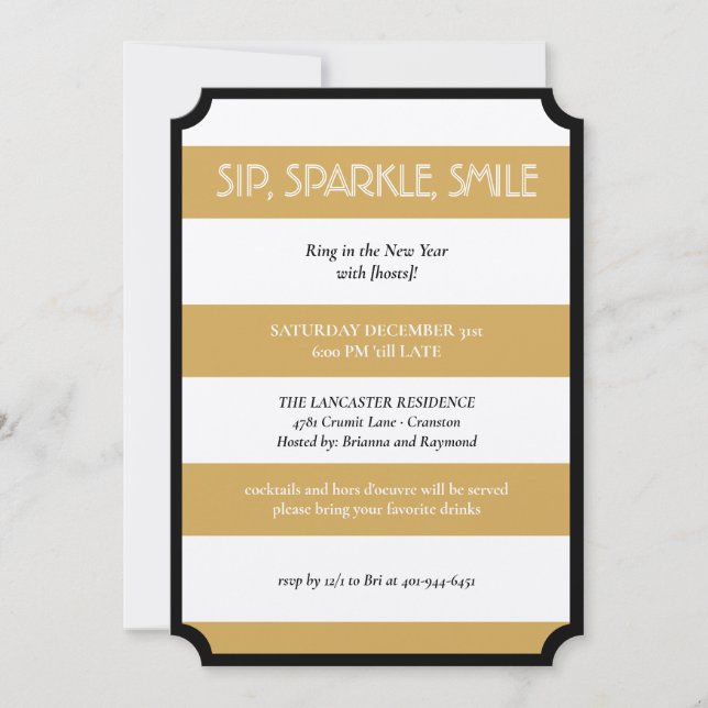Convites Sip Sparkle Sorri Dourado Black Modern Partido de  (Frente)