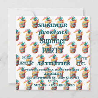 Convites Sippin’ & Chillin’ Tropical Party Design Invitatio