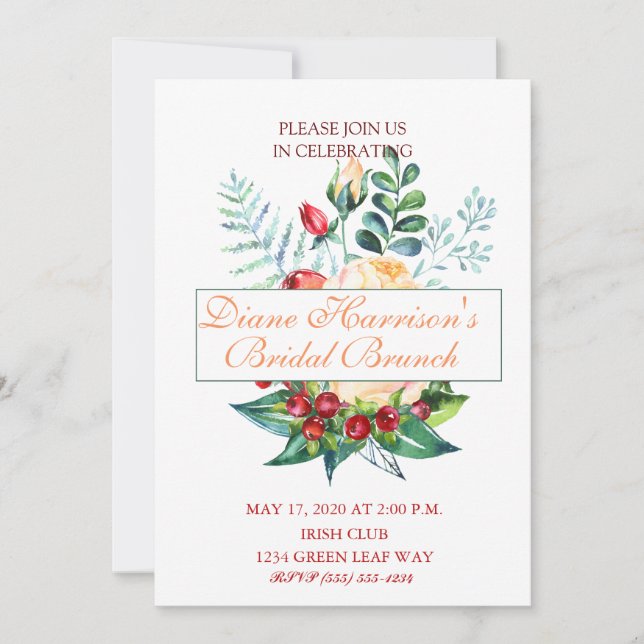 Convites Sistemas de rosa e Berry Watercolor (Frente)