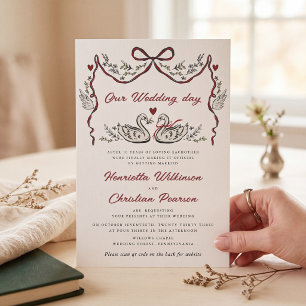 Convites Site de Casamento Cisnes Românticos Desenhados à M