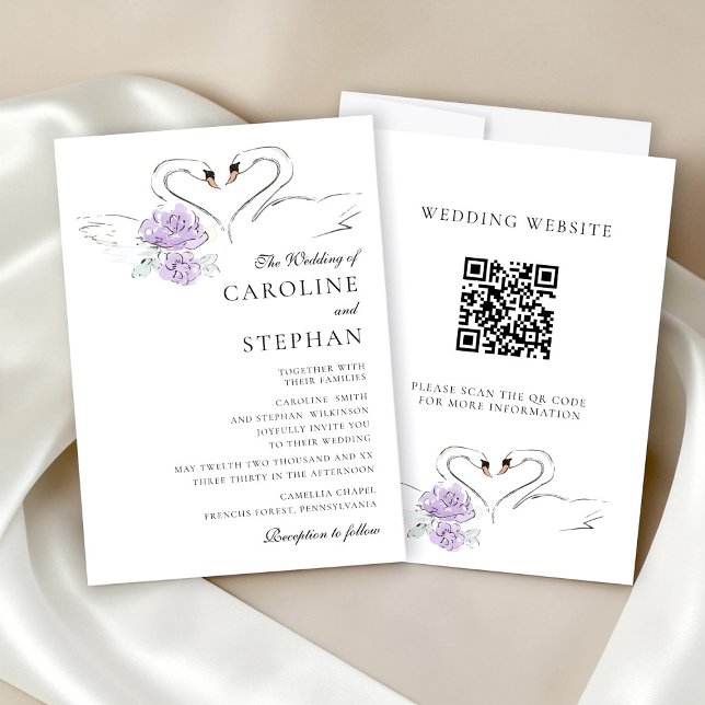 Convites Site de Casamento com Aquarela Floral de Cisne Ele (Criador carregado)