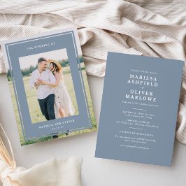 Convites Site de Casamento com Foto Emoldurada Azul de Duas