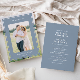 Convites Site de Casamento com Foto Emoldurada Azul de Duas
