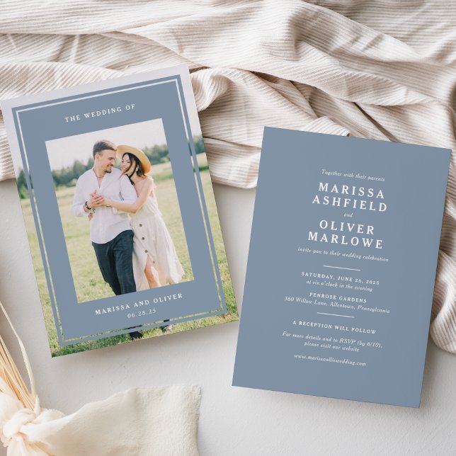 Convites Site de Casamento com Foto Emoldurada Azul de Duas (Criador carregado)