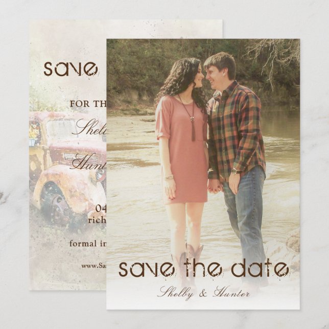 Convites Site de Casamento de Caminhão Rústico Salve a Data (Frente/Verso)
