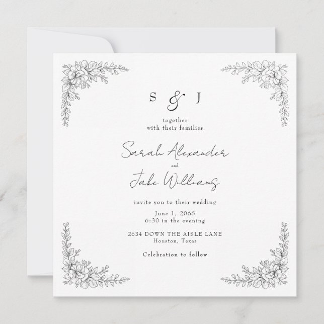 Convites Site de casamento floral vintage quadrado (Frente)