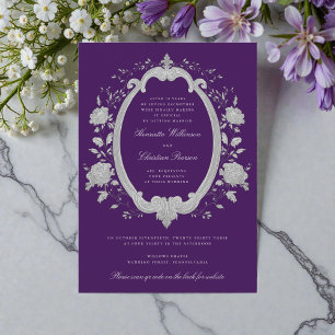 Convites Site de Casamento Plum Floral Prata Ornate