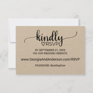 Convites Site de RSVP de casamento com caligrafia Kraft sim