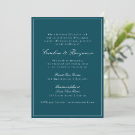 Convites Site Formal Classic Border Script Teal Wedding