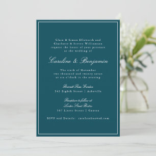 Convites Site Formal Classic Border Script Teal Wedding