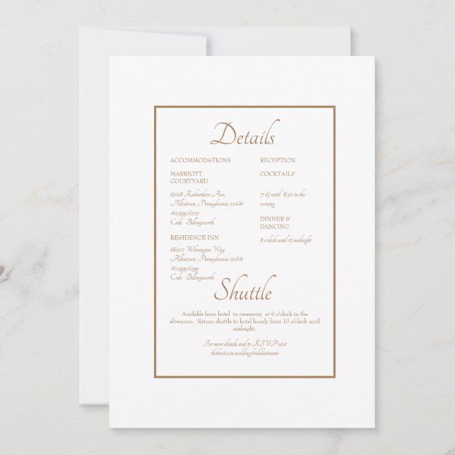 Convites Site Formal de Detalhes do Casamento em Texto Dour (Frente)