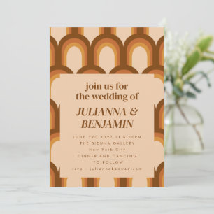 Convites Site RSVP de Casamento Único Brown Groovy Retro 70