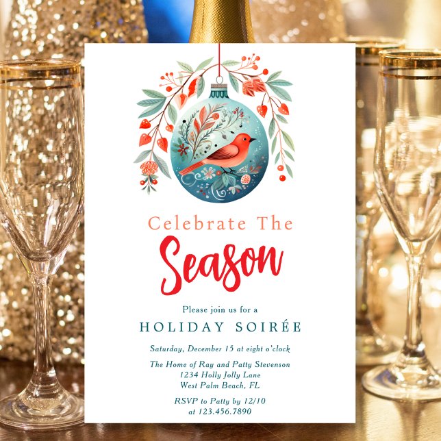 Convites Sítio Festivo Red Bird Mistletoy Holiday Soiree (Criador carregado)