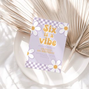 Convites Six is a Vibe Retro Check Lilac Daisy
