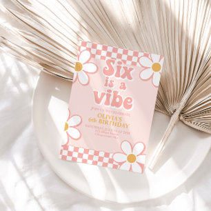 Convites Six is a Vibe Retro Check Rosa Margarida