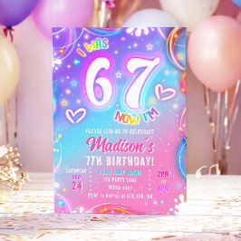 Convites Six Seven 6 7 Neon Glow Retro Groovy Girl Birthday