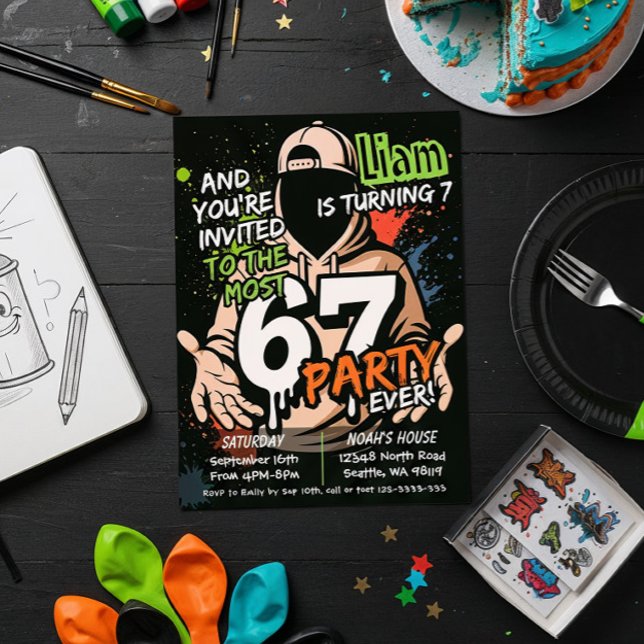 Convites Six Seven Birthday Invitation, 7th Birthday (Criador carregado)