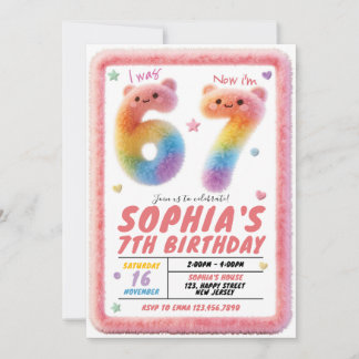 Convites Six Seven Fluffy Fur Birthday Invitation