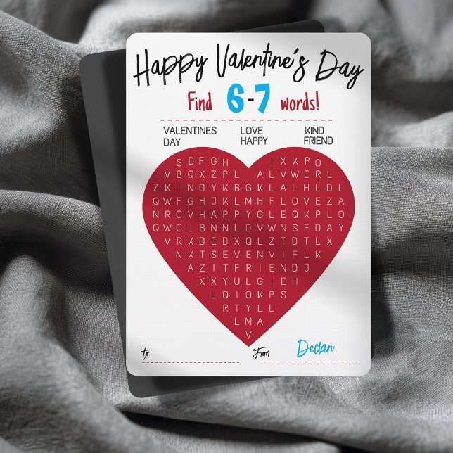 Convites Six Seven Valentine Word Search Heart Exchange (Fun Valentine Word Search Card Customizable Name 6-7 Trendy Classroom Activity)