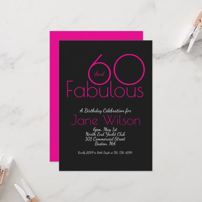 Convites  Sixty And Fabulous Birthday Invitation Chic Pink  (Frente/Verso In Situ)