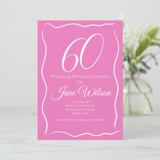 Convites  Sixty And Fabulous Birthday Invitation Chic Pink  (Em pé/Frente)