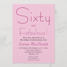 Convites Sixty and Fabulous Blush Pink 60th Birthday Party