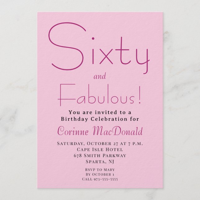 Convites Sixty and Fabulous Blush Pink 60th Birthday Party (Frente)