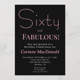 Convites Sixty and Fabulous Blush Pink 60th Birthday Party