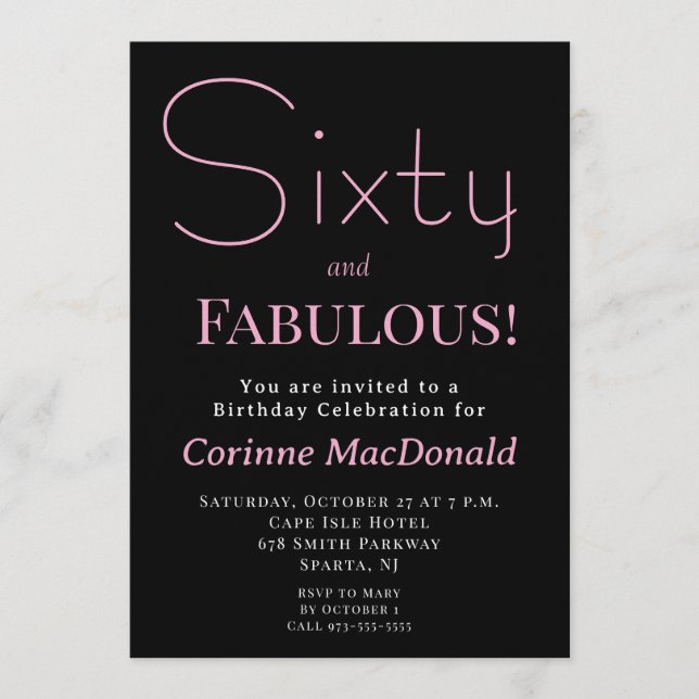 Convites Sixty and Fabulous Blush Pink 60th Birthday Party (Frente)
