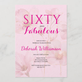 Convites Sixty and Fabulous Blush Pink Floral 60th Birthday