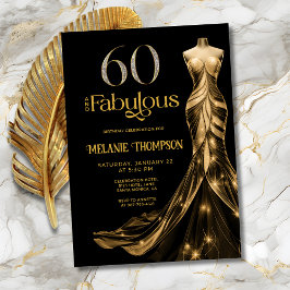 Convites Sixty and Fabulous Gold Dress 60th Birthday