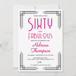 Convites Sixty and Fabulous Hot Pink Art Deco 60th Birthday