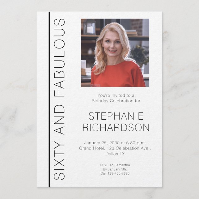 Convites Sixty and Fabulous Photo 60th Birthday Party (Frente)