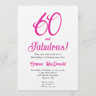 Convites Sixty and Fabulous Script Pink 60th Birthday Party