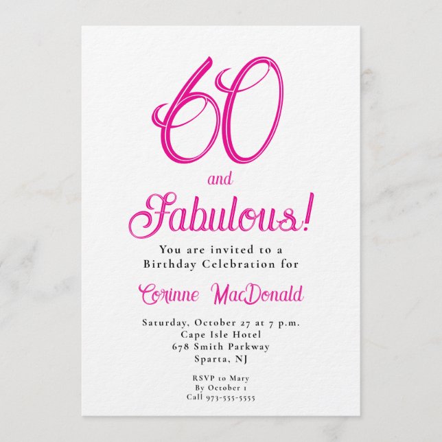 Convites Sixty and Fabulous Script Pink 60th Birthday Party (Frente)