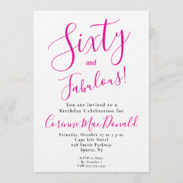 Convites Sixty and Fabulous Script Pink 60th Birthday Party