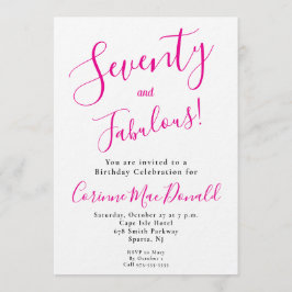 Convites Sixty and Fabulous Script Pink 70th Birthday Party
