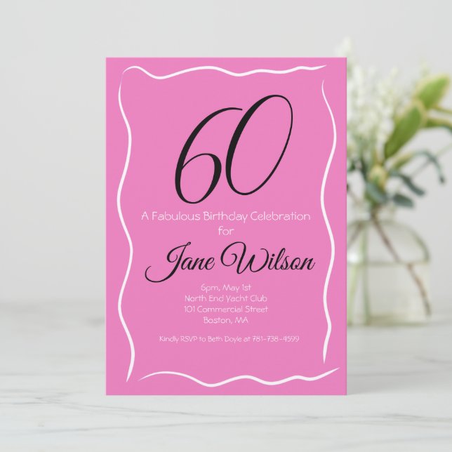 Convites   Sixty & Fabulous Birthday Invitation Pink Black (Em pé/Frente)