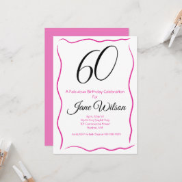 Convites Sixty & Fabulous Invitation Chic Pink & Black