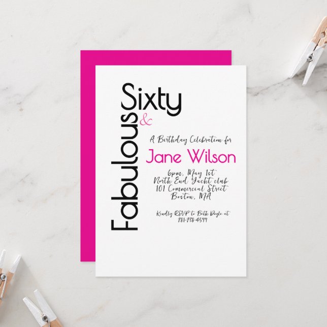 Convites   Sixty Fabulous Pink Birthday Chic Invitation (Frente/Verso In Situ)