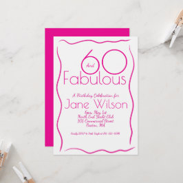 Convites Sixty & Fabulous Pink Birthday Invitation Script