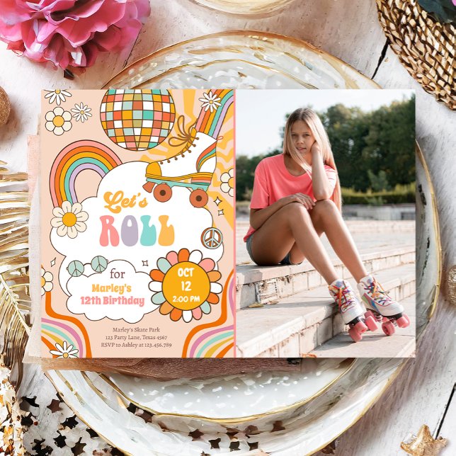 Convites Skate do cilindro do Groovy com retrato do Arco-Ír (Criador carregado)