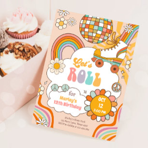 Convites Skate do cilindro do Groovy com retrato do Arco-Ír